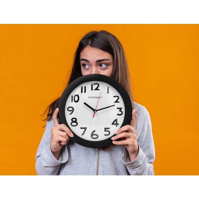 Q-connect Reloj de Pared Redondo 30 cm Marco Negro con Números Grandes Fácil Lectura Plástico Oficina 5