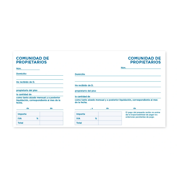Liderpapel Talonario Comunidad 106 Tres en Folio con IVA Original 205 x 102 mm 2