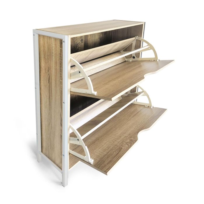 Inde Mueble Zapatero 2 Niveles Madera y Metal 65x24x80 cm 2 Inde Mueble Zapatero 2 Niveles Madera y Metal 65x24x80 cm 2