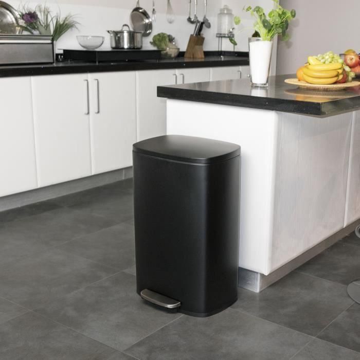 KITCHEN MOVE Papelera de cocina con pedal - Acero inoxidable cepillado Negro mate - 50L - ADMIRAL 1 KITCHEN MOVE Papelera de cocina con pedal - Acero inoxidable cepillado Negro mate - 50L - ADMIRAL 1