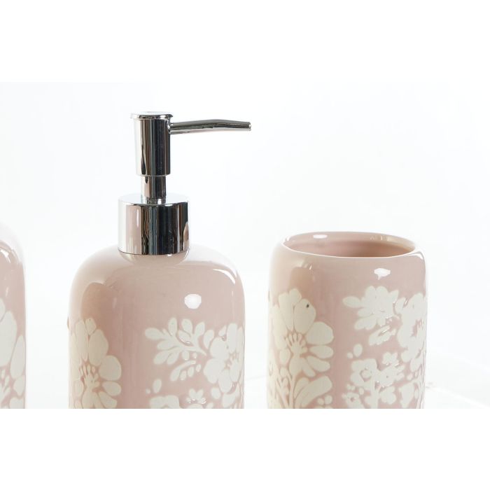 DKD Home Decor Set de 3 Baños Shabby Rosa Blanco Cerámica 8 x 17.5 x 8 cm 1