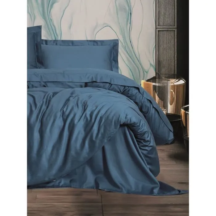 Juego de Cama 220x240 cm + 2 Fundas Almohada 60x60 cm 100% Algodón Satén Azul ASI8684282419815 2