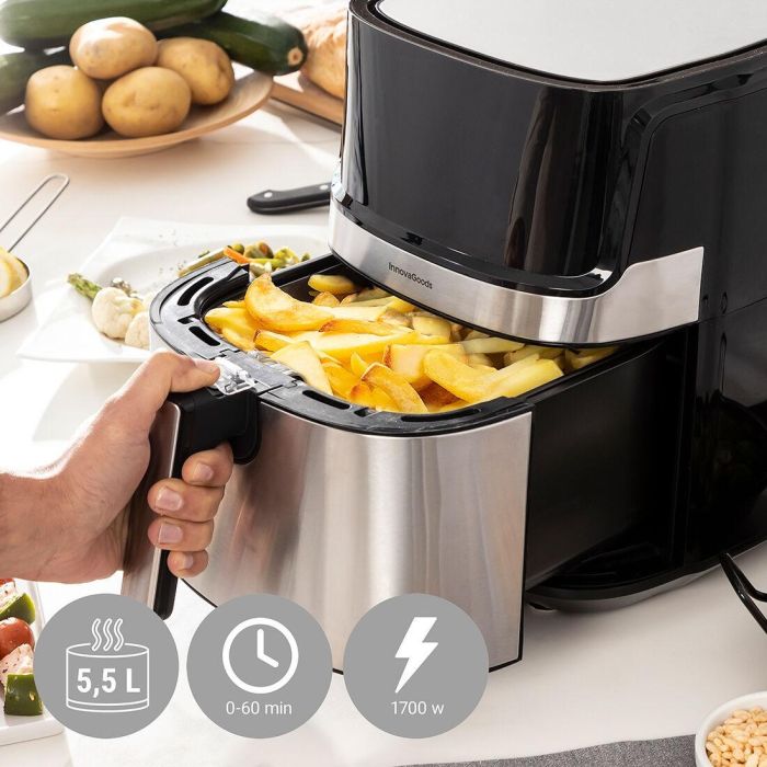 Freidora de Aire InnovaGoods Fryinn Pro 5500 Negro 1700 W 5,5 L Acero Inoxidable 12 Freidora de Aire InnovaGoods Fryinn Pro 5500 Negro 1700 W 5,5 L Acero Inoxidable 12