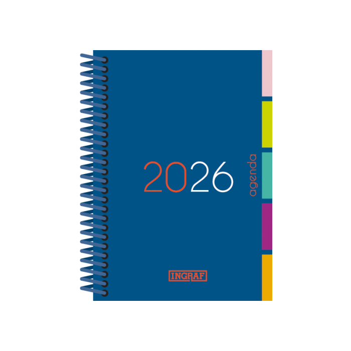 Ingraf 356430 Agenda Mediterráneo 2026 D/P 15x21 cm Semana a la Vista Colores Surtidos Castellano/Inglés/Euskera/Portugués