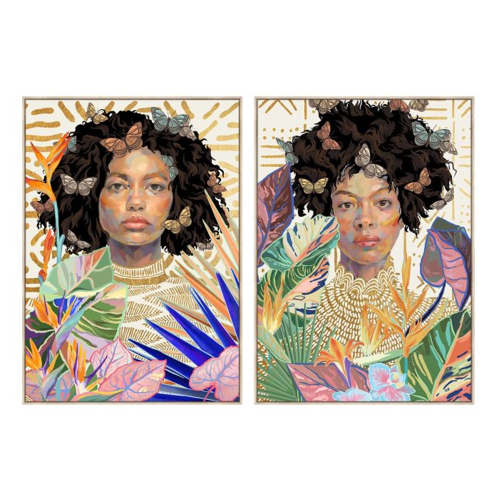 DKD Home Decor Cuadro Colonial Africana Multicolor 140 x 100 x 4 cm Lienzo y PS (Pack de 2 Unidades)