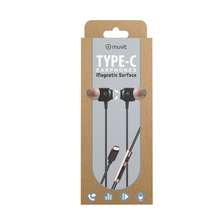 Muvit Auriculares M1C Tipo C con Micrófono y Control de Volumen, Estéreo 8 Muvit Auriculares M1C Tipo C con Micrófono y Control de Volumen, Estéreo 8