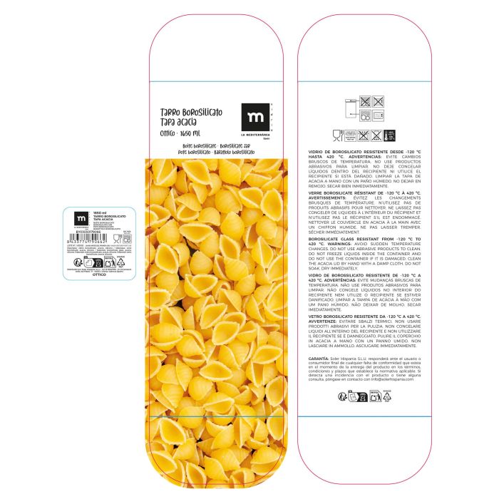 Inde Tarro Boro.Ottic.T/Acacia Cuad. 1650 ml - La Mediterran - Capacidad 1650ml, Medidas 10.2 x 10.2 x 25 cm (12 Unidades)