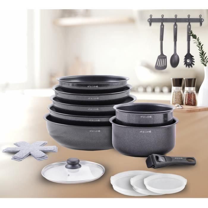 Batería de cocina - Todo tipo de fuegos, incluida inducción - ART & CUISINE - AC1824 - Aluminio - 18 piezas - Antiadherente - Mango extraíble 4 Batería de cocina - Todo tipo de fuegos, incluida inducción - ART & CUISINE - AC1824 - Aluminio - 18 piezas - Antiadherente - Mango extraíble 4