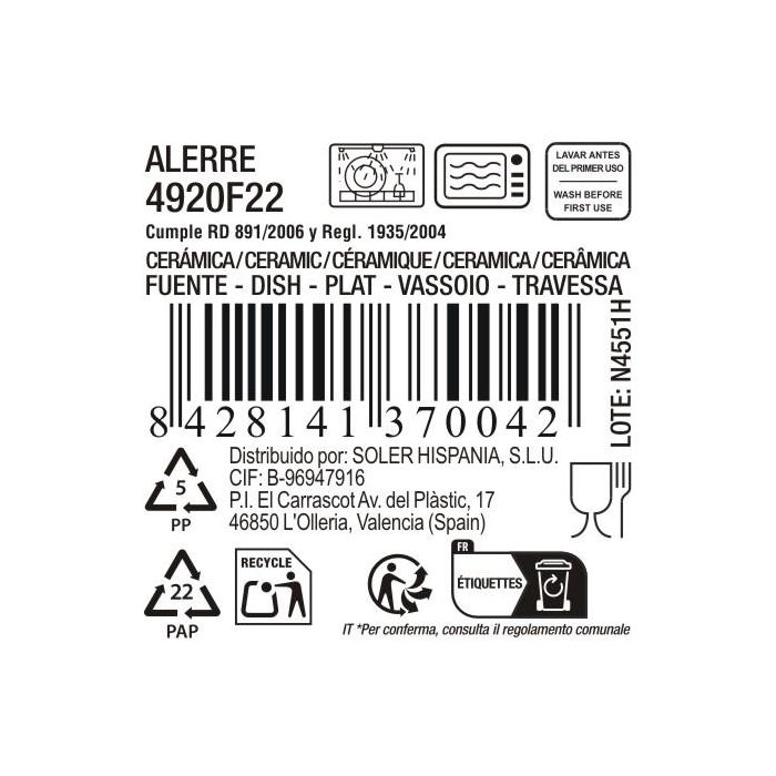 La Mediterranea Fuente Oval Alerre, Plato Grande de Servir, Dimensiones 33.8 x 15.3 x 2.5 cm, 697 g, Material Md (12 Unidades)