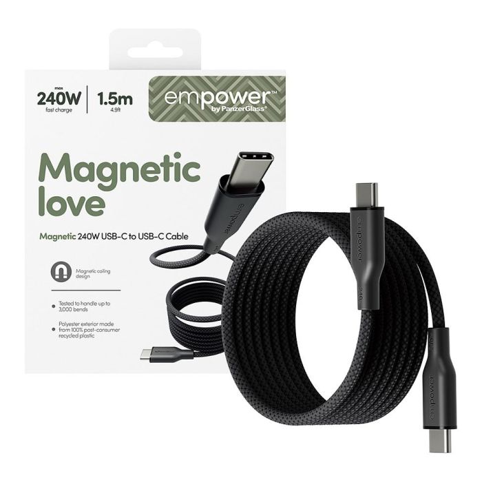 PanzerGlass empower™ Magnetic Cable USB-C to USB-C 240W 1.5m, USB 2.0, Transparente, 100% Poliéster Reciclado 4 PanzerGlass empower™ Magnetic Cable USB-C to USB-C 240W 1.5m, USB 2.0, Transparente, 100% Poliéster Reciclado 4