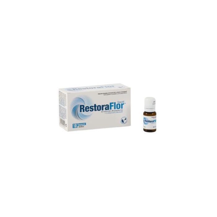 Restoraflor Probiótico Líquido 10 Viales con Lactobacillus Rhamnosus GG, Saccharomyces Boulardii y Vitaminas B. Reduce Cansancio y Fatiga