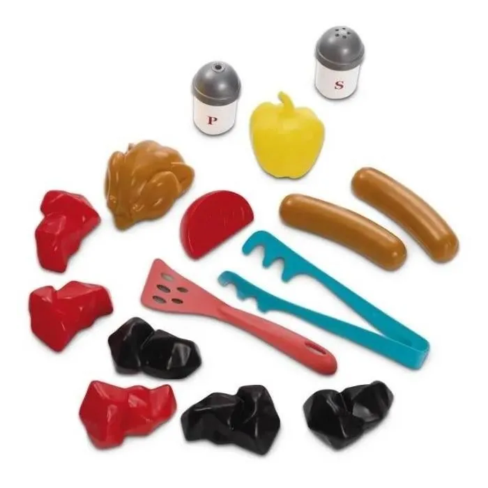 Ecoiffier 4668 Barbacoa de Carbón con Accesorios Incluye 6 Piezas de Carbón, Parrilla, Utensilios y Comida 3