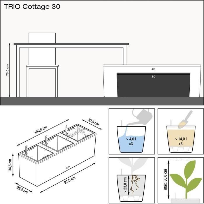 Jardiniere Trio Cottage 30 - LEC - kit completo - blanco - resistente a la intemperie 2 Jardiniere Trio Cottage 30 - LEC - kit completo - blanco - resistente a la intemperie 2