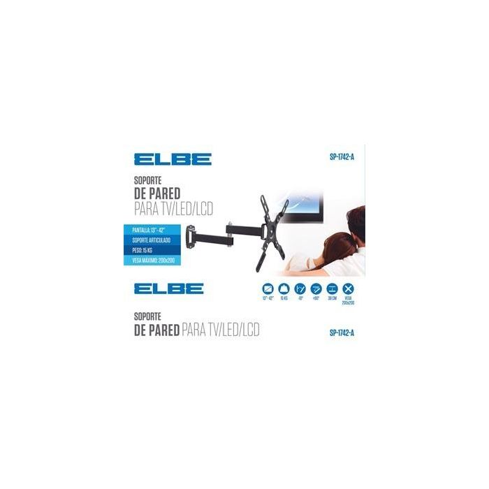 Elbe SP-1742-A Soporte de Pared Articulado para TV 17'-42' hasta 15Kg, Giro 90° e Inclinación 10° 1 Elbe SP-1742-A Soporte de Pared Articulado para TV 17'-42' hasta 15Kg, Giro 90° e Inclinación 10° 1