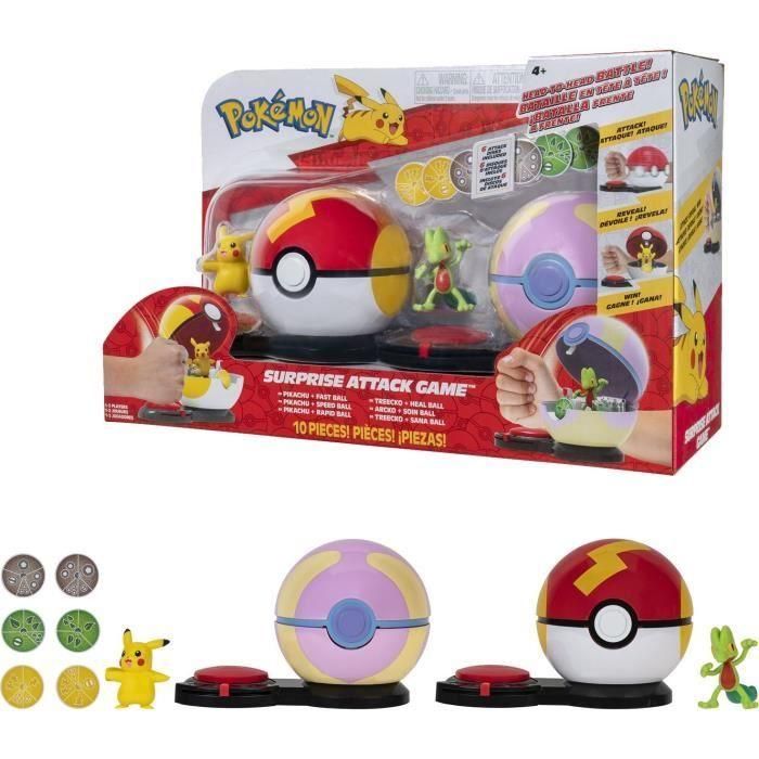 2 Poké Balls con sus Pokémon y 6 discos de ataque - BANDAI - Pokémon - Poké Ball ataque sorpresa Pikachu vs Arcko - Juego