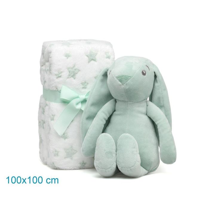 Conejo De Peluche Verde Con Mantita De Estrellas 2