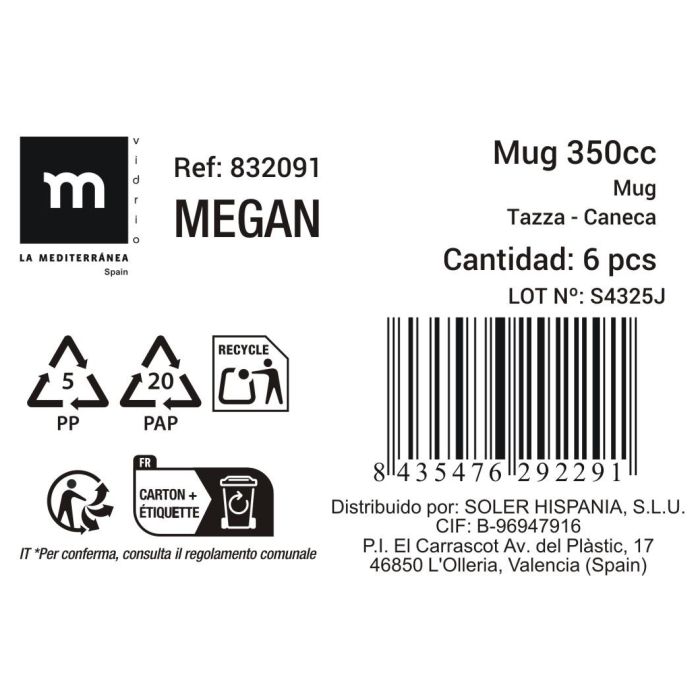 Taza Prb 350 ml con dibujos surtidos "Megan" - La Mediterranea (36 Unidades) 1 Taza Prb 350 ml con dibujos surtidos "Megan" - La Mediterranea (36 Unidades) 1
