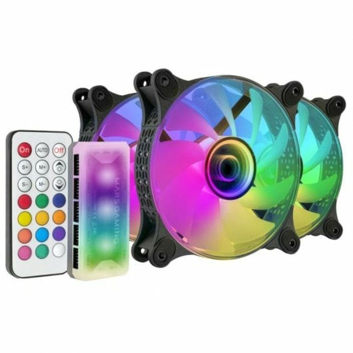 Pack 3 Ventiladores Mars Gaming MF-3DKIT/ 12cm + HUB + Mando a Distancia/ ARGB/ Negro
