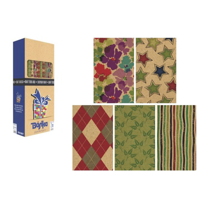 Basika Papel de Regalo Kraft Todo Año Rollo 70 cm Ancho x 2 m Largo Diseños Surtidos Gramaje 50 gr 1