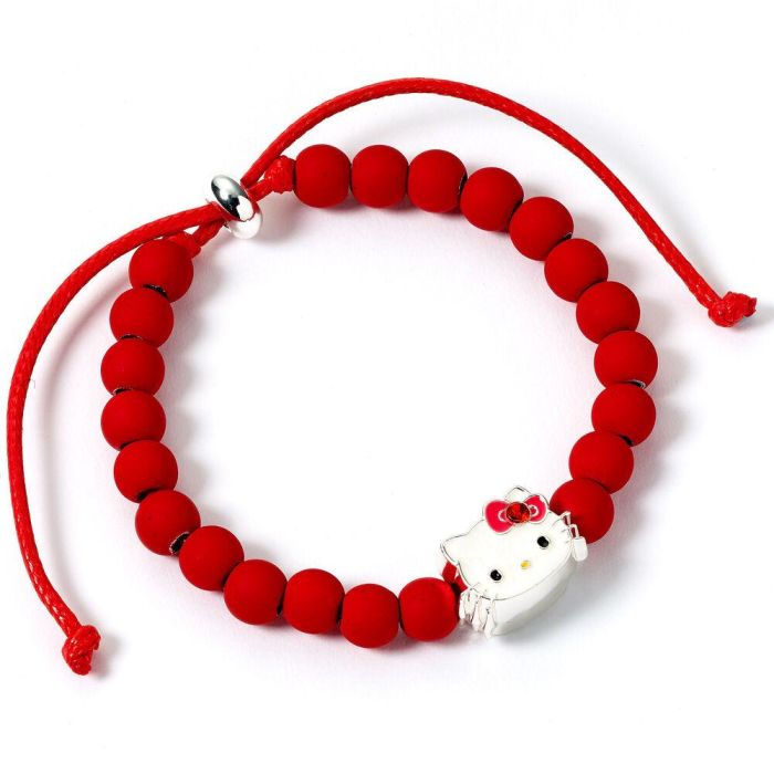 THE CARAT SHOP Pulsera Hello Kitty ajustable con charm esmaltado y cuentas rojas mate para muñeca de 17-21cm