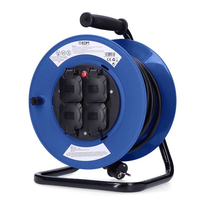 Edm Enrollacables profesional 25 m 3x2,5 mm² 4 tomas bipolares con protector térmico 3000W 230V