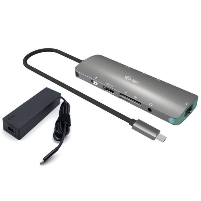I-TEC NANO LAN DOCK + P/S 100W - Estación Docking USB-C Metal 4K HDMI LAN PD 100W Gris con Cargador Universal