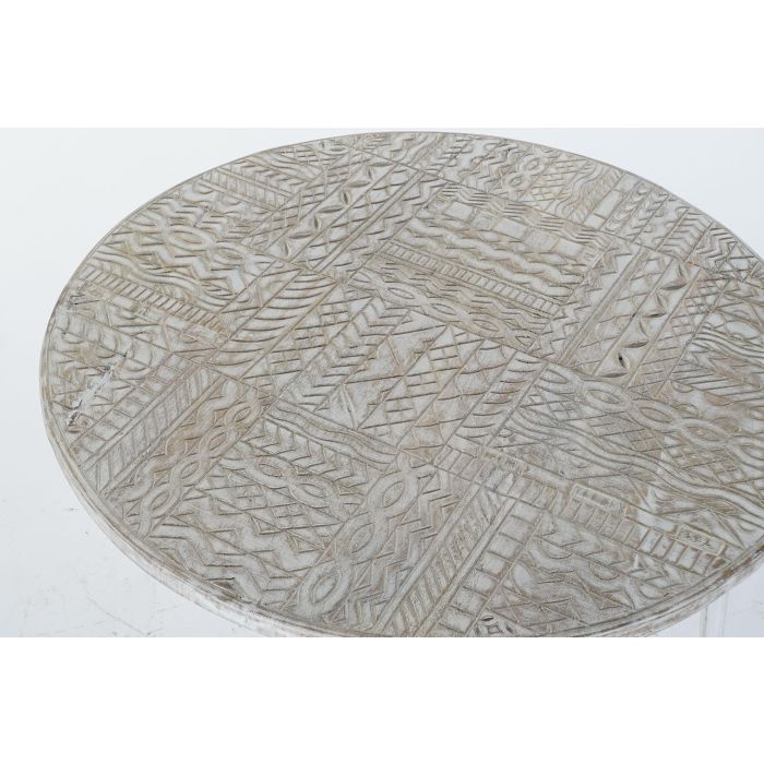 DKD Home Decor Mesita Auxiliar Estilo Indio Blanco Dorado 75 x 50 x 75 cm 1