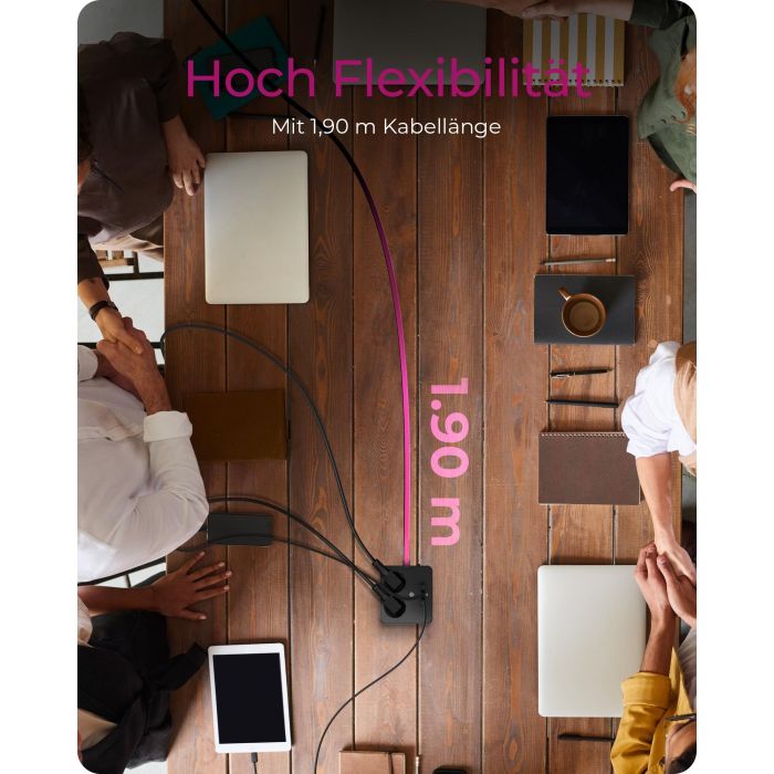 ICY BOX IB-MPS2220B-CH Regleta con 2 Tomas Tipo F y 3 Puertos USB 2.4A/3A, Cable 1.9m, Negro para Oficina/Hogar 3