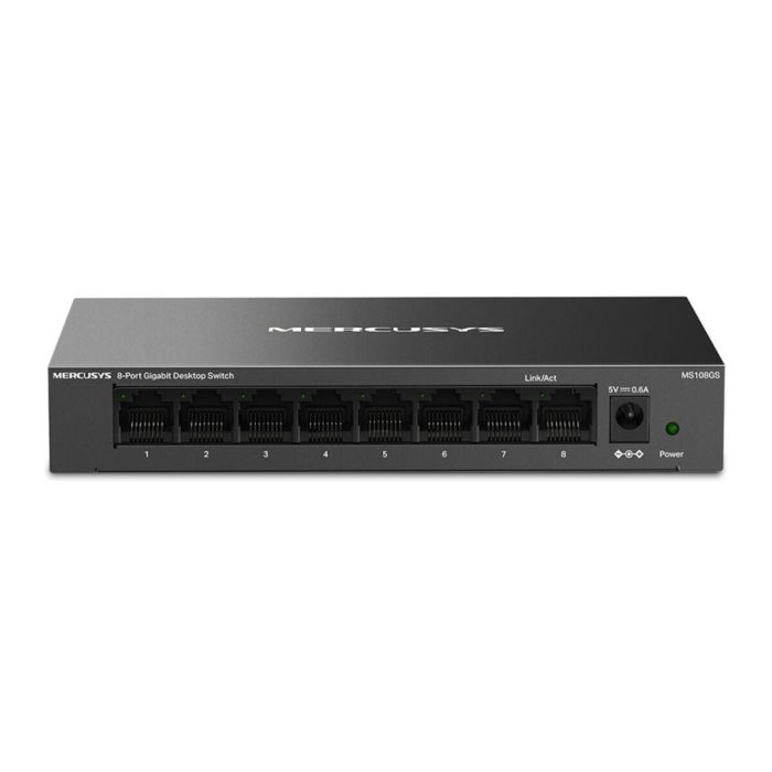 Mercusys MS108GS Switch No Administrado Gigabit Ethernet (10/100/1000) con 8 Puertos RJ-45, Color Negro, Montaje en Pared
