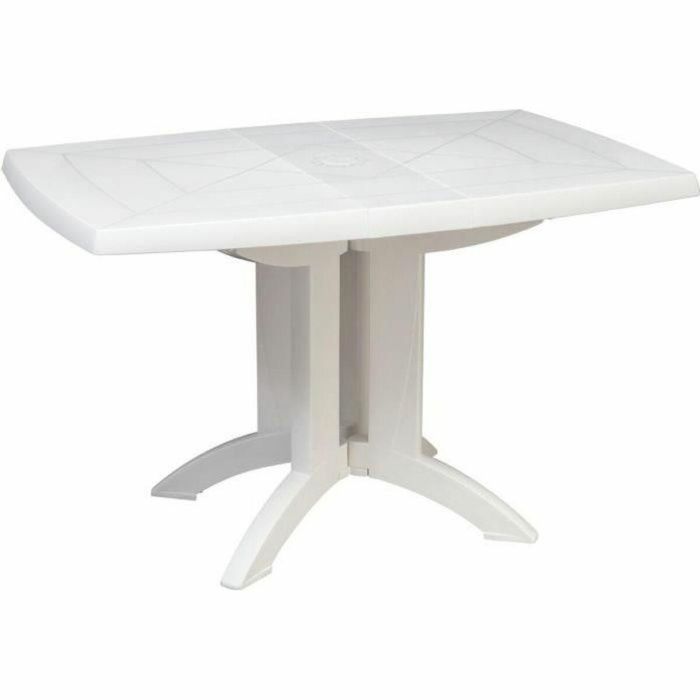 GROSFILLEX Mesa Vega 118x77 Blanco de Resina Plegable, Compacta y Abatible, con Orificio para Sombrilla, Resistente UV/Intemperie GROSFILLEX Mesa Vega 118x77 Blanco de Resina Plegable, Compacta y Abatible, con Orificio para Sombrilla, Resistente UV/Intemperie