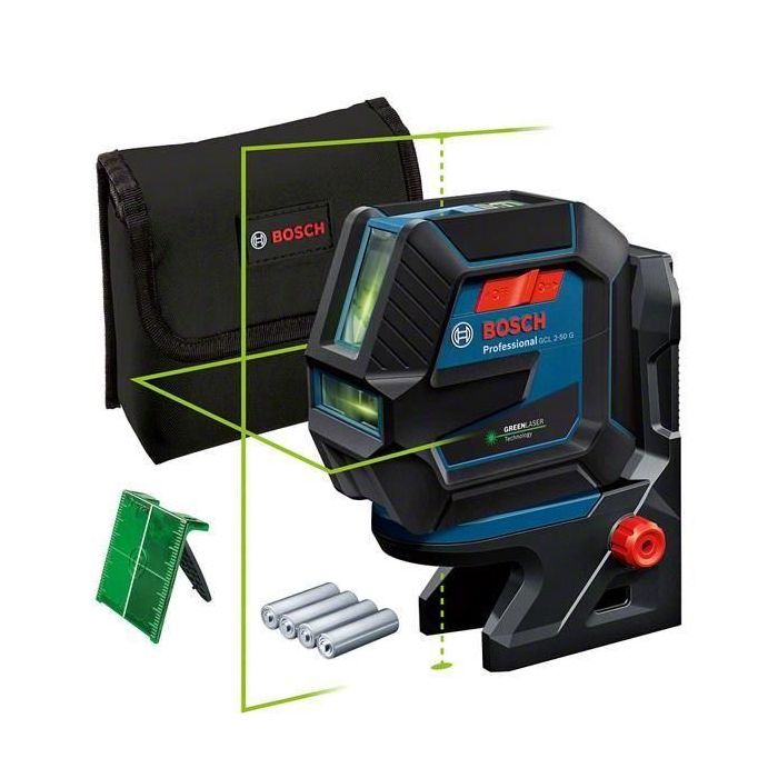 Bosch GCL 2-50 G + RM 10 Láser combinado de líneas y puntos de plomada verdes, alta visibilidad, protección IP64, 15 m de alcance para líneas