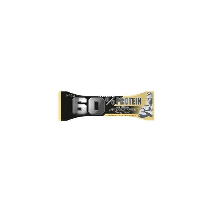 Weider Barritas Protein 60% Vainilla-Caramelo 24 Unidades - Alto en Proteína, Bajo en Azúcares, Con BCAAs