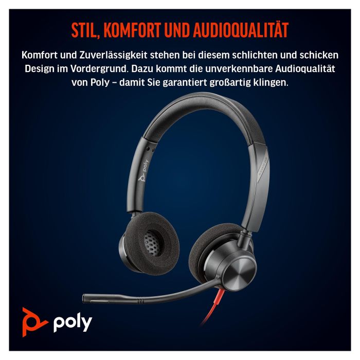 HP Poly Auriculares Blackwire C3320 Diadema Estéreo USB con Micrófono y Control de Volumen, Negro 2
