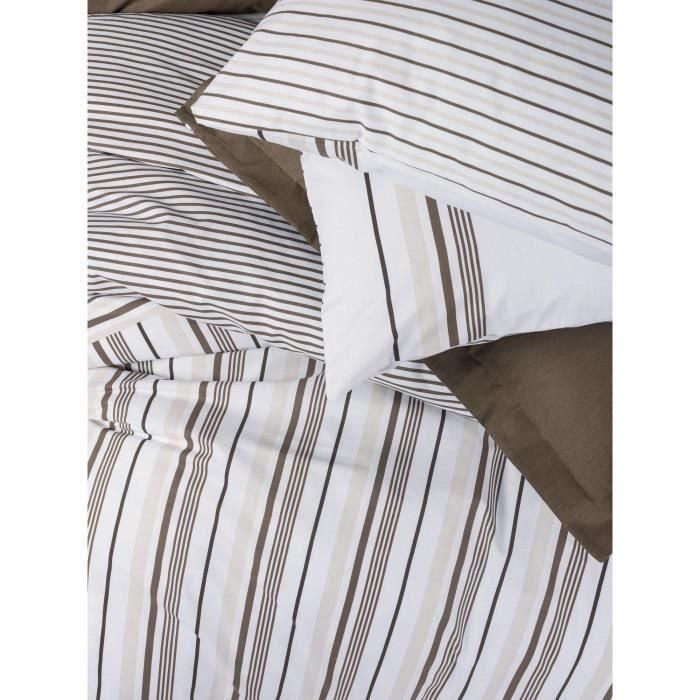 Juego de cama - 1 funda nórdica 220x240 cm + 2 fundas de almohada 60x60 cm - 100% algodón - Marrón 2 Juego de cama - 1 funda nórdica 220x240 cm + 2 fundas de almohada 60x60 cm - 100% algodón - Marrón 2