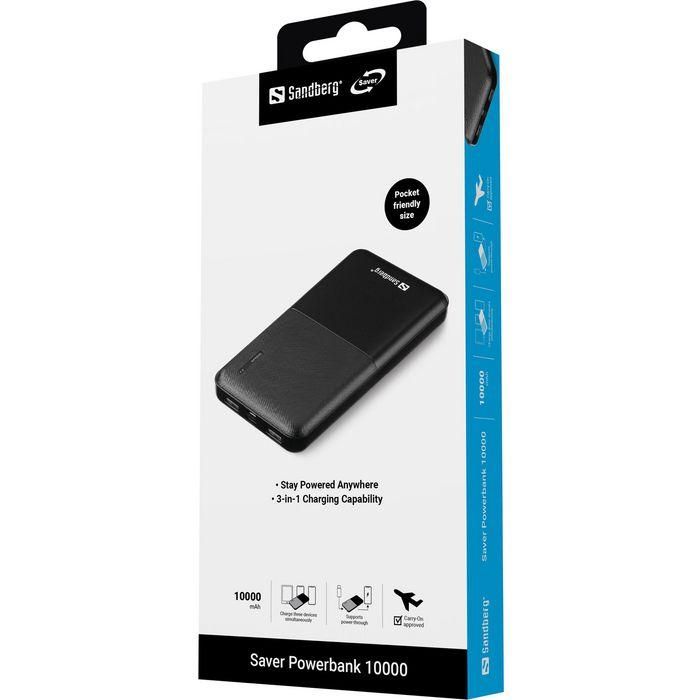 Sandberg Powerbank 10000 mAh con Carga Rápida USB-C y USB-A – Batería Externa Portátil Compacta para Viajes y Uso Diario 2
