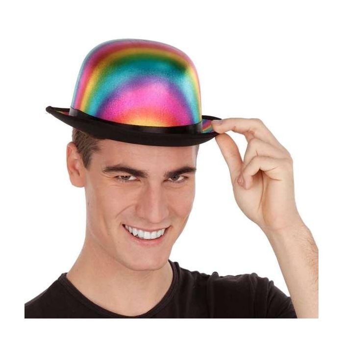My Other Me Bombín Arco Iris 58 cm, Sombrero Multicolor de Poliéster para Disfraz de Adulto