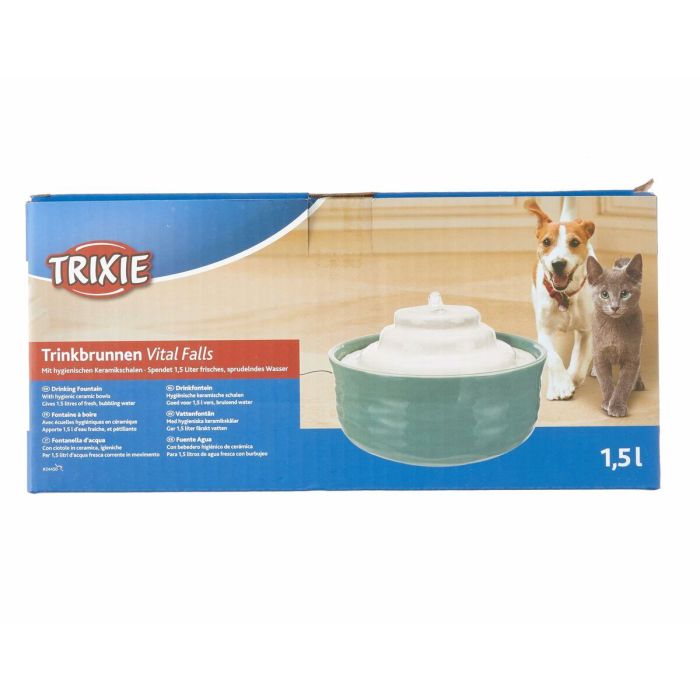 Trixie Fuente de Agua Cerámica Vital Falls 1,5 L Ø 22x13 cm Gasolina y Blanco para Perros y Gatos 4