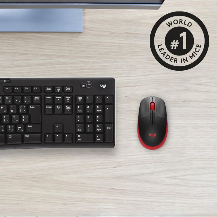 Logitech M190 Ratón Inalámbrico de Tamaño Completo, RF, Diseño Ergonómico para Manos Medianas-Grandes, Rojo, 18 Meses Batería, Seguimiento Preciso 4