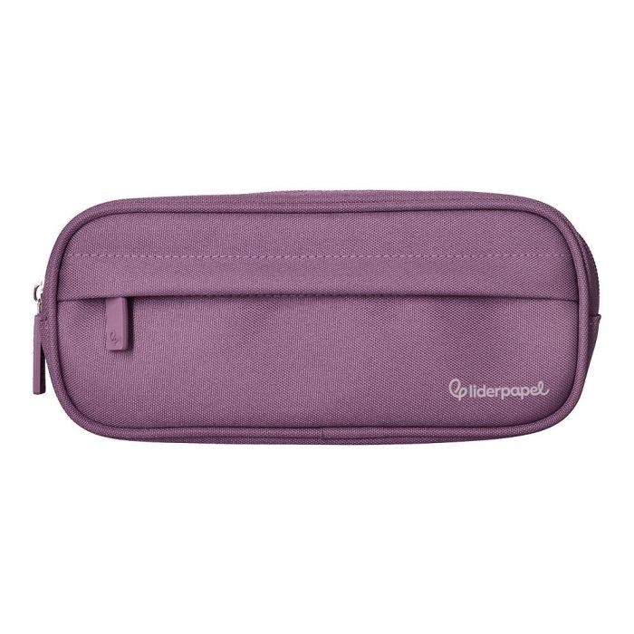 Estuche Portatodo Liderpapel Classic Ovalado 2 Cremalleras Con Bolsillo Delantero 210x90 mm Morado Empolvado