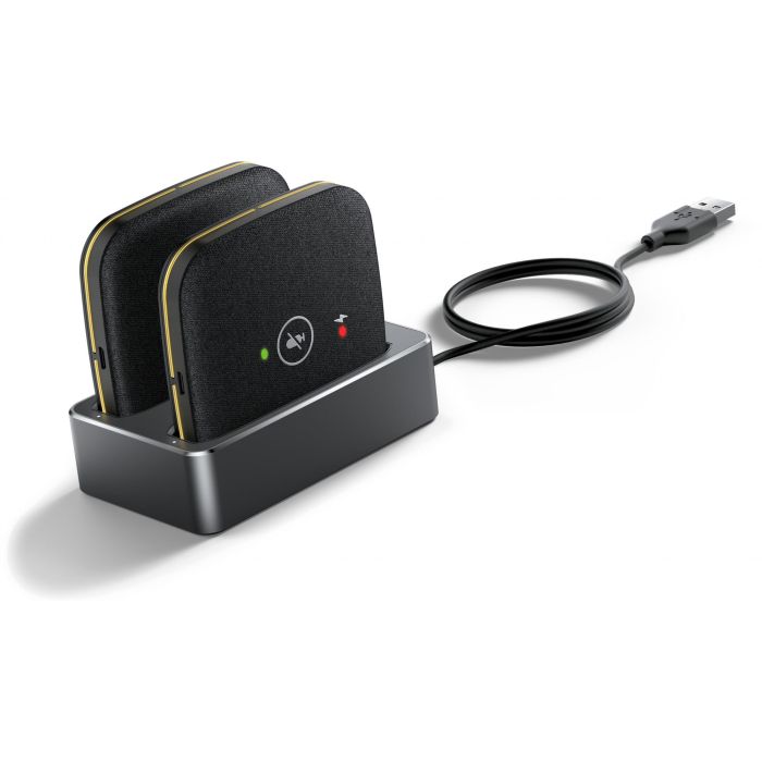 Yealink CPW65-DECT-Duo Micrófono Inalámbrico para Conferencias Omnidireccional Dual con Cancelación de Eco y Base de Carga