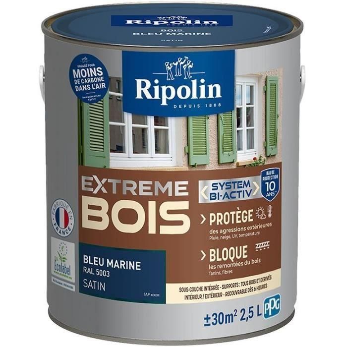 Pintura de madera para interiores y exteriores RIPOLIN - Azul marino Ral 5003 Satinado, 2.5L