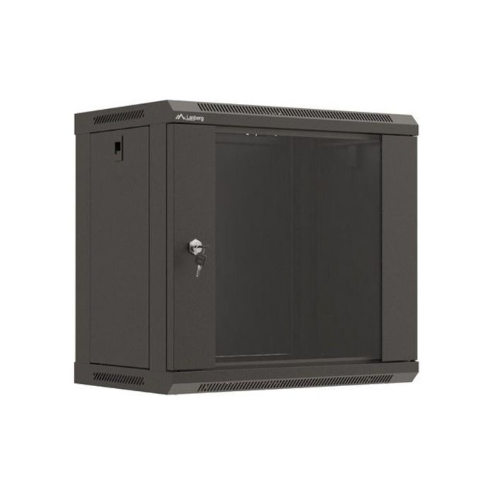 Lanberg WF03-5309-10B Armario Rack de Pared 9U Negro, 60 kg de Carga Máxima, con Cerradura de Seguridad