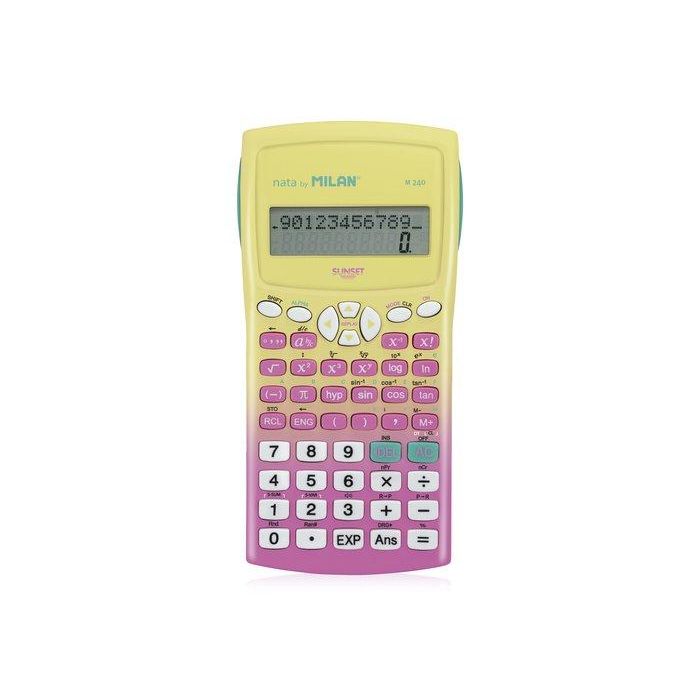 Milan M240 Calculadora científica 240 funciones 2 líneas 10+2 dígitos tapa translúcida rosa/amarillo Sunset