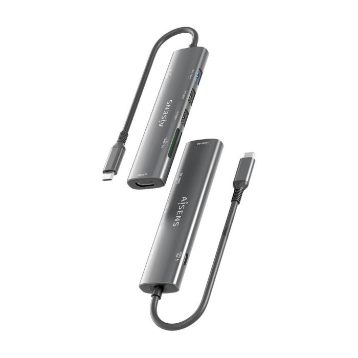 AISENS ASUC-7P027-GR Docking Station USB-C 7 en 1 con HDMI 4K, 3 Puertos USB, USB-C PD 100W y Lector Tarjetas SD/MicroSD Gris 3