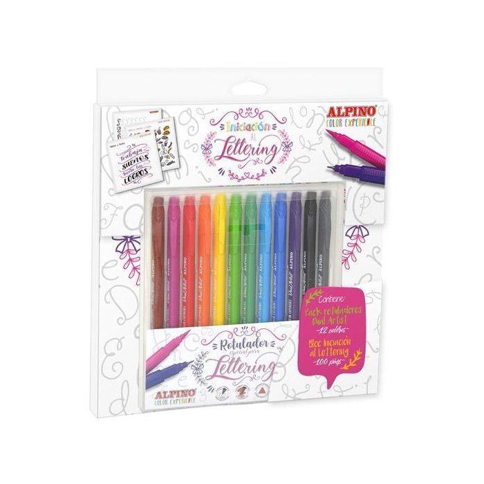 Alpino Rotuladores Dual Artist Colores Surtidos 12 Ud + Libro Guía Iniciación Al Lettering
