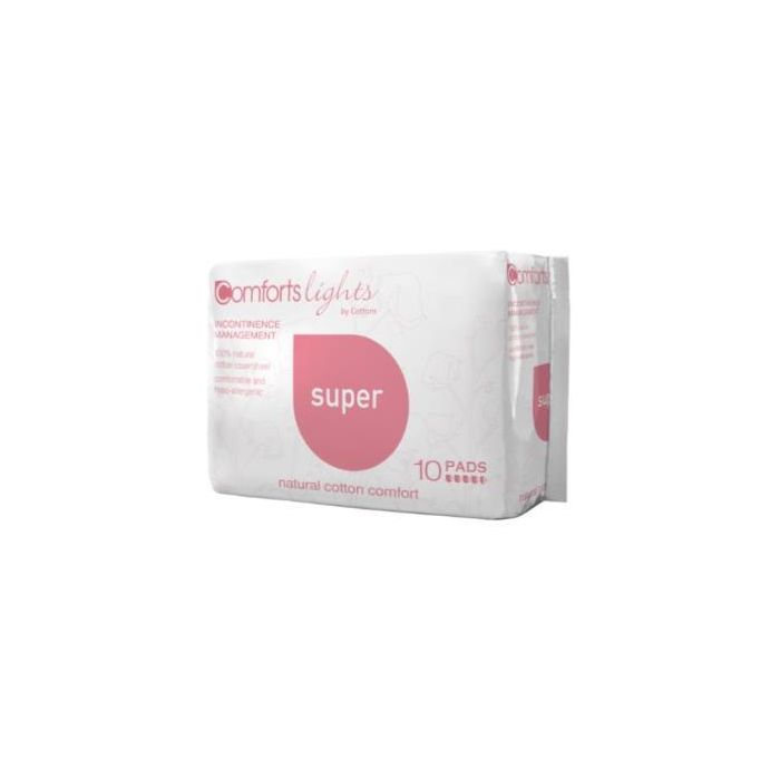 COTTONS Compresa Super Incontinencia Algodón 100% Hipoalergénica Rápida Absorción para Pérdidas Abundantes 10 Uds.