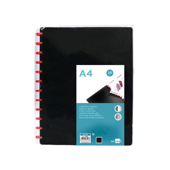 Liderpapel Carpeta Din A4 con 20 Fundas Intercambiables Negra 10