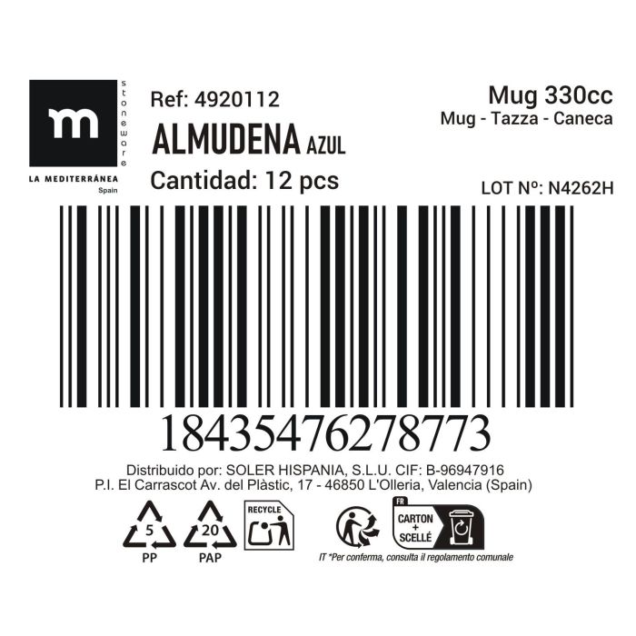 La Mediterranea Mug Almudena Azul 330 cc (36 Unidades) 2
