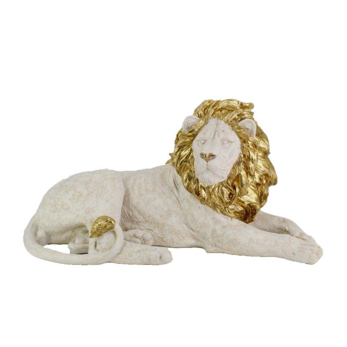 DKD Home Decor Figura de León Moderno de Resina Blanco y Dorado 36 x 39 x 80 cm