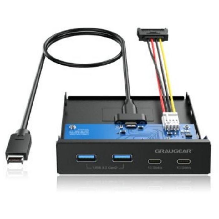 GRAUGEAR HUB USB Frontal 4 Puertos: 2x USB-C y 2x USB-A para PC, Negro, Universal, G-MP02